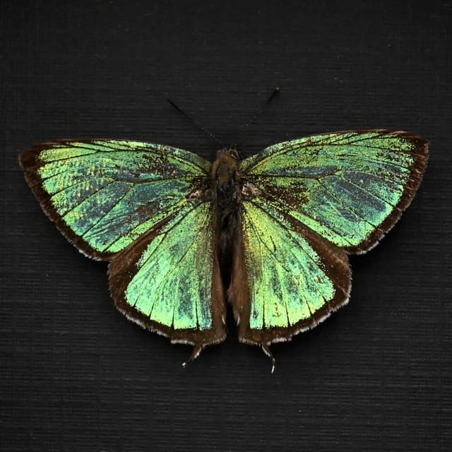 Rare iridescent green Hairstreak butterfly framed taxidermy - Favonius cognatus - Victorian mount