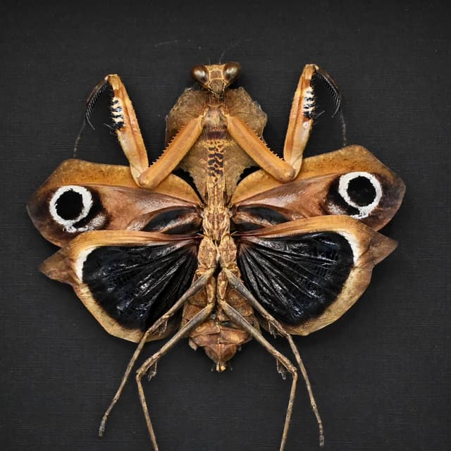 Real Giant Dead Leaf Mantis framed taxidermy - Deroplatys desiccata - female